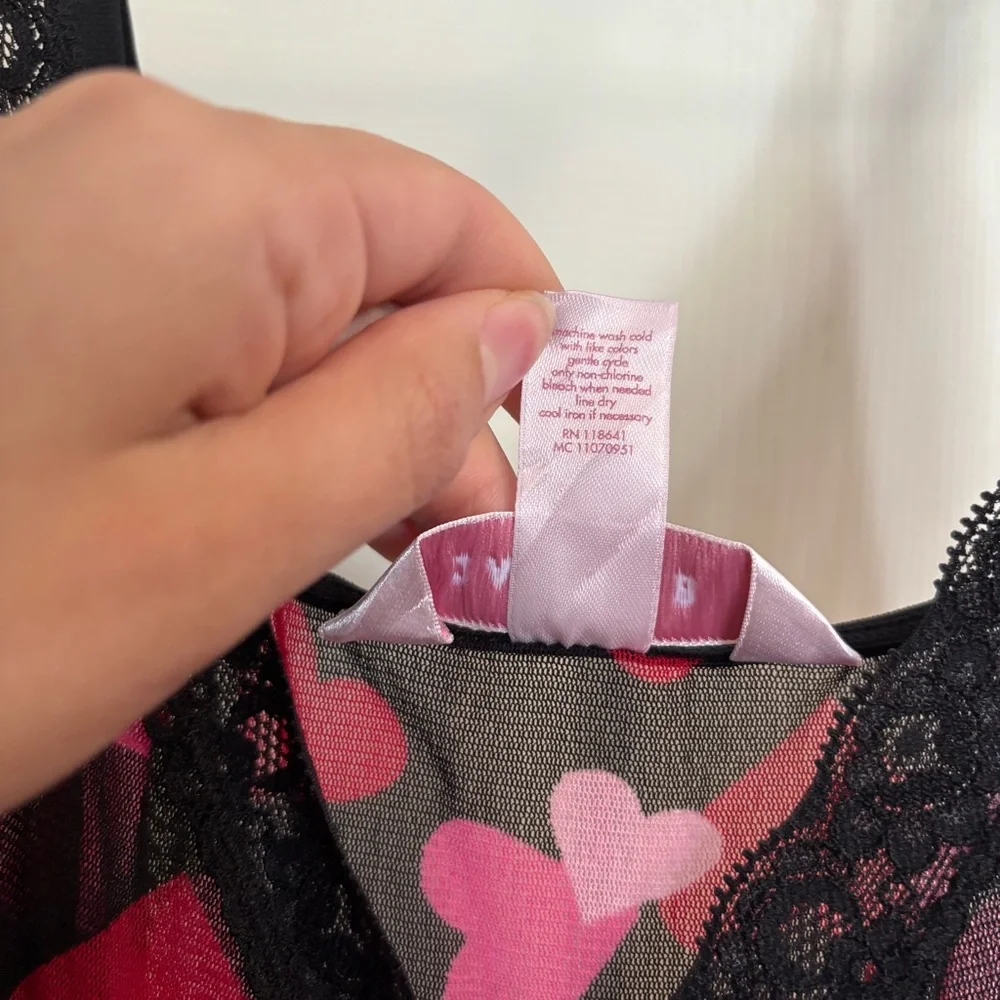 Cacique Lane Bryant Size 18/20 Mesh Heart Print Chemise Slip Lace neglige Y2k